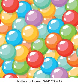 Gum balls seamless pattern. Colorful round candies, kids play room decoration, game zone, repeated bright bubblegums, Textile, wrapping paper, wallpaper design. Vector background