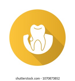Gum bleeding flat design long shadow glyph icon. Gingivitis. Vector silhouette illustration