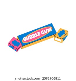 Gum box packaging. Chewing bubble gum in package. Flat vector illustration in cartoon style isolated on white background.