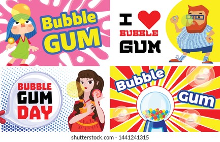 Gum chewing banner set. Cartoon illustration of gum chewing vector banner set for web design