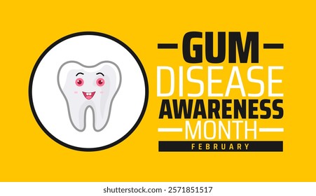 Gum Disease Awareness Month background banner or poster design template with tooth. observed every year in February. Holiday concept. Use to any Template, card, poster, placard, template.