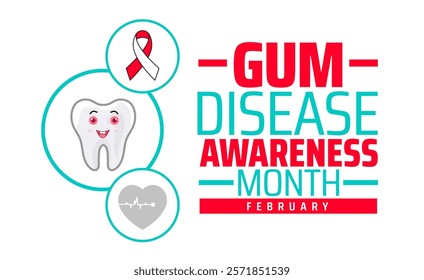 Gum Disease Awareness Month background banner or poster design template with tooth. observed every year in February. Holiday concept. Use to any Template, card, poster, placard, template.