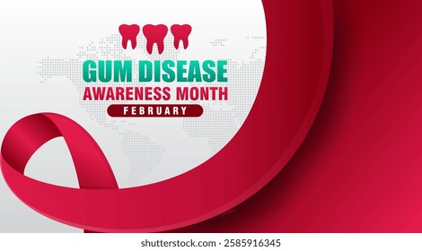 Gum Disease Awareness Month background. With ribbon and text. Observed annually in February. Suitable for templates, cards, posters, banners, etc