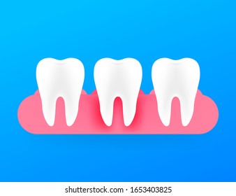 Gum disease, periodontitis. Healthy white tooth. Vector stock illustration.