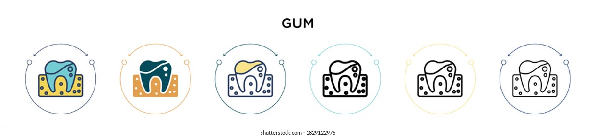 Gum icon in filled, thin line, outline and stroke style. Vector illustration of two colored and black gum vector icons designs can be used for mobile, ui, web