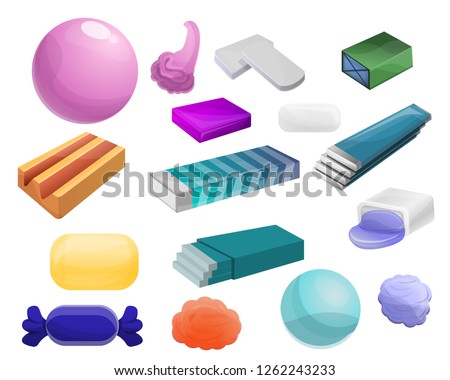 Gum icon set. Cartoon set of gum vector icons for web design