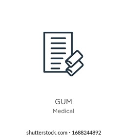 Gum icon. Thin linear gum outline icon isolated on white background from medical collection. Line vector sign, symbol for web and mobile