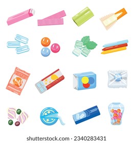 Gum icons set cartoon vector. Chewing bubble. Chicle chew-gum