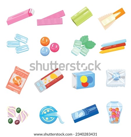 Gum icons set cartoon vector. Chewing bubble. Chicle chew-gum
