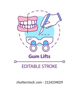 Gum Lifts Concept Icon. Cosmetic Dentistry Operation Abstract Idea Thin Line Illustration. Gum Contouring Surgery. Isolated Outline Drawing. Editable Stroke. Arial, Myriad Pro-Bold Fonts Used