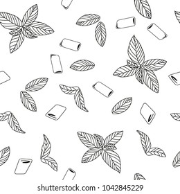 ?hewing gum and mint hand draw vector pattern. Dental health background.