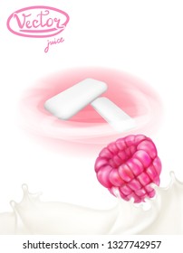 gum, raspberry juice refreshing freshness vector realistic 3d illustration