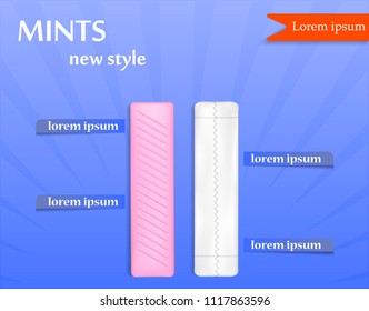 Gum stick new style concept background. Realistic illustration of gum stick new style vector concept background for web design