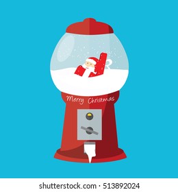 A gumball Claw & glass ball Christmas with a little Santa in a gift illustration isolated in a light blue background