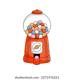 Gumball machine. Candy or bubble gum dispenser. Flat vector illustration in cartoon style isolated on white background.