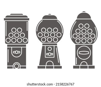 Gumball machine glyph icon set. Retro vending dispenser for candies and bubblegums. Sweets slot vector illustration isolated on white background