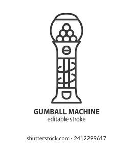 Gumball machine line icon. Vector vending dispenser for candies and bubble gums. Editable stroke.