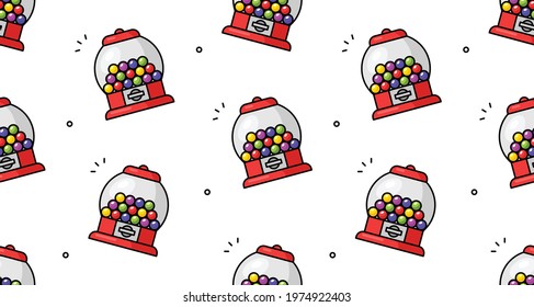 Gumball machine seamless pattern. Vector hand drawn illustration