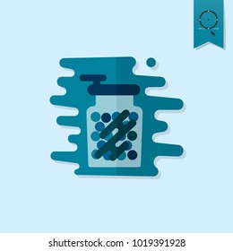 Gumballs in a Jar. Dessert Icon in Simple, Minimalistic and Modern Flat Design Style for Candy Shop. Monochrome color