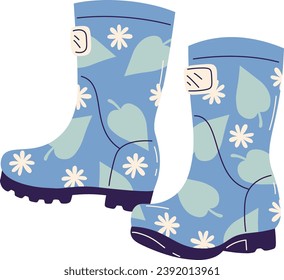 Gumboots With Floral Pattern Vector Illustration