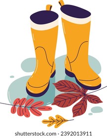 Gumboots In Rain Paddle Vector Illustration