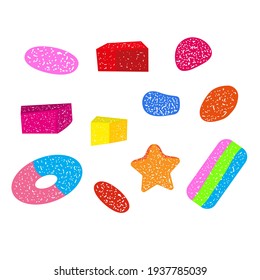 Gumdrops Candy collection. Different shapes of sweets. Isolated elements on white background. Vector illustration. Candy for kids