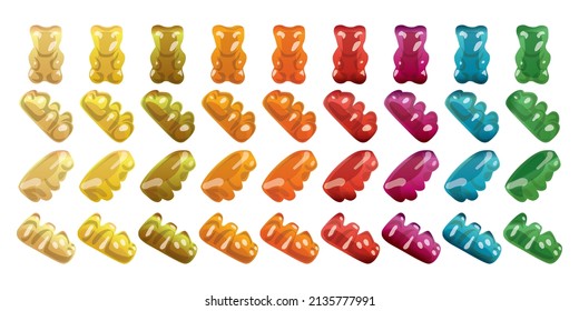 Gummy Bear Candy aislado en blanco. Ilustración del vector del osito de gelatina colorida.