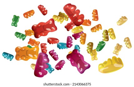 Gummy Bear Candy Isolated On White. Jelly Bear Vector Illustration.