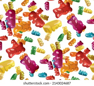 Gummy Bear Candy Seamless Pattern. Jelly Bear Seamless Texture.