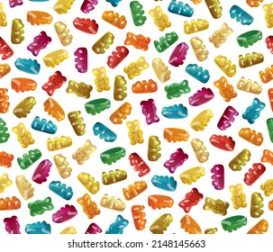 Gummy Bear Candy Seamless Pattern. Jelly Bear Seamless Texture.