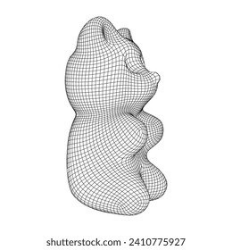 Gummy bear. Jelly fruit candy. Wireframe low poly mesh vector illustration