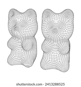 Gummy bear. Jelly fruit candy. Wireframe low poly mesh vector illustration