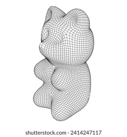 Gummy bear. Jelly fruit candy. Wireframe low poly mesh vector illustration