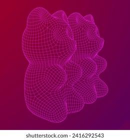 Gummy bear. Jelly fruit candy. Wireframe low poly mesh vector illustration