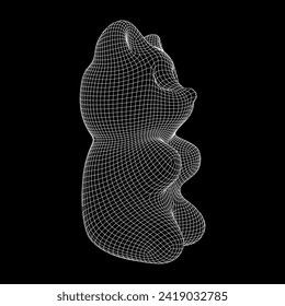 Gummy bear. Jelly fruit candy. Wireframe low poly mesh vector illustration