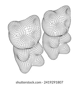 Gummy bear. Jelly fruit candy. Wireframe low poly mesh vector illustration