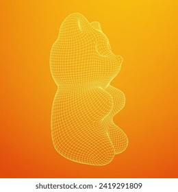 Gummy bear. Jelly fruit candy. Wireframe low poly mesh vector illustration