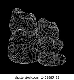 Gummy bear. Jelly fruit candy. Wireframe low poly mesh vector illustration