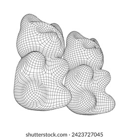 Gummy bear. Jelly fruit candy. Wireframe low poly mesh vector illustration