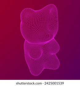 Gummy bear. Jelly fruit candy. Wireframe low poly mesh vector illustration