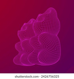 Gummy bear. Jelly fruit candy. Wireframe low poly mesh vector illustration
