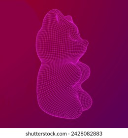 Gummy bear. Jelly fruit candy. Wireframe low poly mesh vector illustration