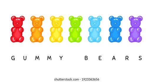 Gummy bear jelly sweet candy set with amazing flavor flat style design vector illustration. Bright colorful jelly delicious sweets collection isolated on white background.