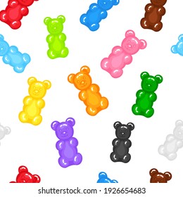 Gummy bear jelly sweet candy seamless pattern with amazing flavor flat style design vector illustration. Bright colorful jelly delicious sweets isolated on white background.