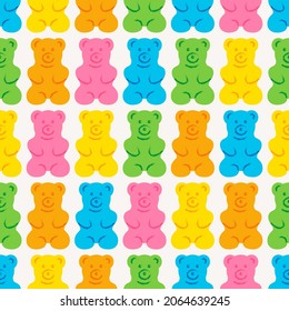 Gummy bear seamless pattern. Sweet jelly candy background. Colorful vector illustration.