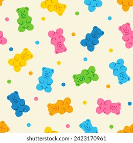 Gummy bear seamless pattern. Sweet jelly candy texture. Colorful vector illustration.