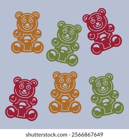 Gummy bears vector colored elements on light blue background