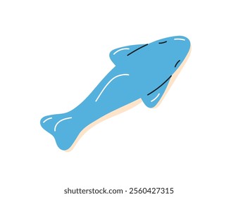 Gummy candy. Fish-shaped jelly sweet. Chewy shark marmalade, gum snack. Confectionery treat, top view. Kids flat graphic vector illustration isolated on white background