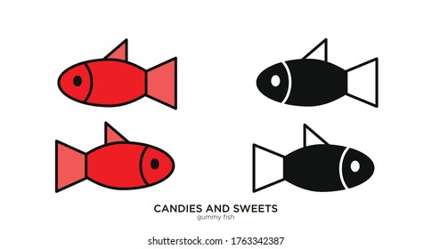 Gummy fish vector illustration lineal color and filled design