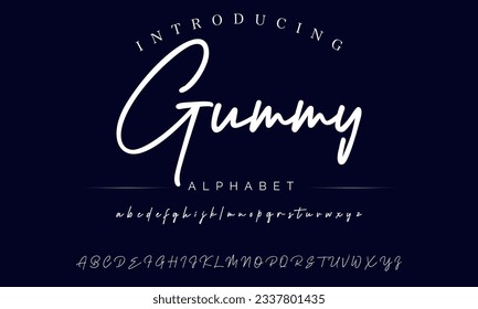 Gummy Hand drawn vector alphabet. Modern monoline signature script font. Elegant Signature Font. Best Alphabet Beautiful Calligraphy Signature Font lettering handwritten